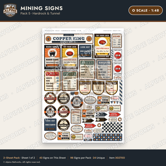 Alpine Railworks 30270O O Scale Mining Signs - Hardrock & Tunnel