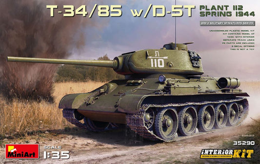 Miniart Models 35290 1/35 WWII T34/85 Plant 112 Tank w/D5T Gun & Full Interior S