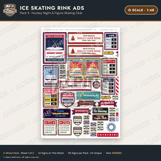 Alpine Railworks 30066O O Scale Ice Skating Rink Ads - Hockey Night