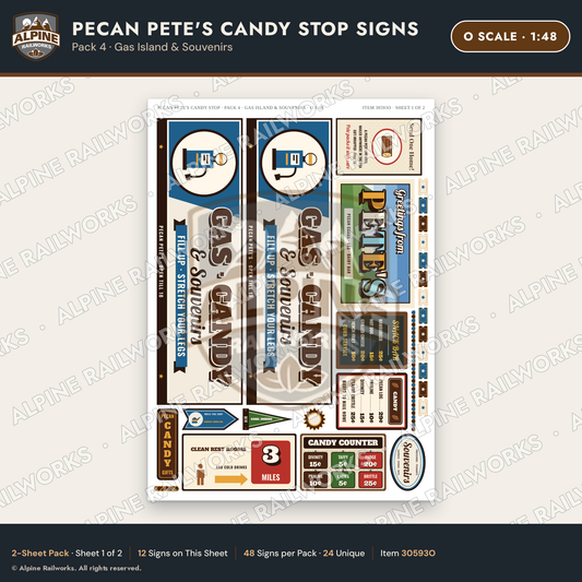 Alpine Railworks 30593O O Scale Roadside Signs - Pecan Candy Stop
