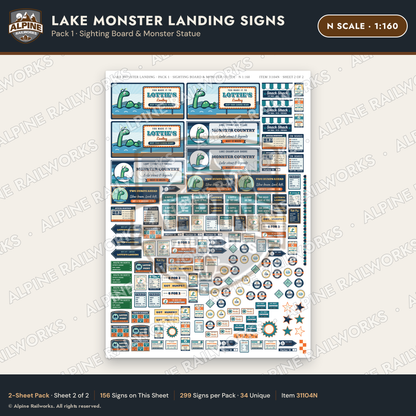Alpine Railworks 31104N N Scale Roadside Signs - Lake Monster