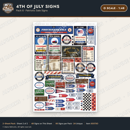 Alpine Railworks 30373O O Scale 4th of July Signs - Patriotic Sale