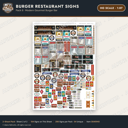 Alpine Railworks 30451HO HO Scale Burger Restaurant Signs