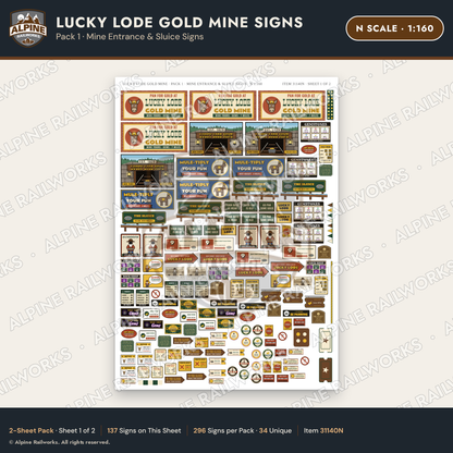 Alpine Railworks 31140N N Scale Roadside Signs - Gold Panning Mine
