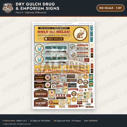 Alpine Railworks 30565HO HO Scale Roadside Signs - Western Drug Store