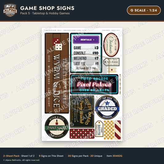 Alpine Railworks 30492G G Scale Game Shop Signs - Tabletop