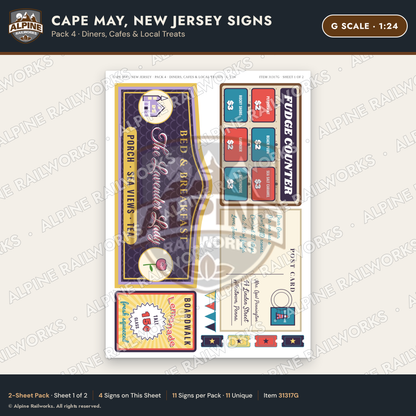 Alpine Railworks 31317G G Scale Cape May NJ Signs - Diners & Cafes