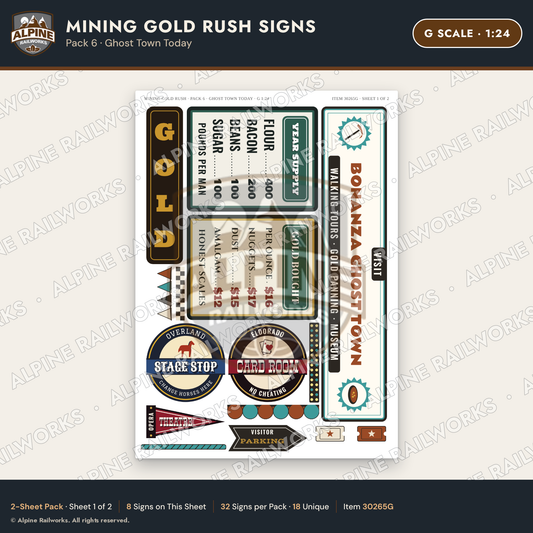 Alpine Railworks 30265G G Scale Mining Gold Rush Signs