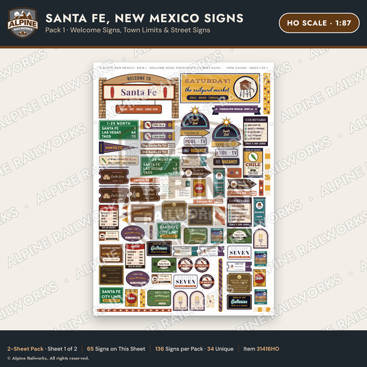Alpine Railworks 31416HO HO Scale Santa Fe NM Signs - Welcome Signs