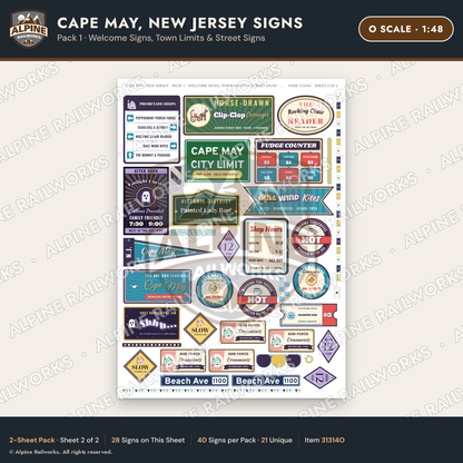 Alpine Railworks 31314O O Scale Cape May NJ Signs - Welcome Signs