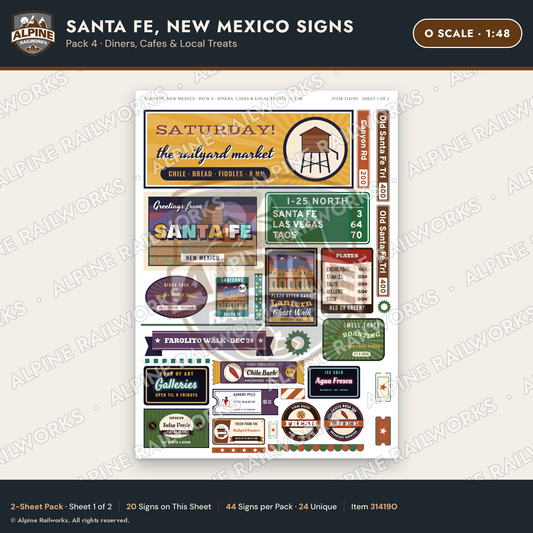 Alpine Railworks 31419O O Scale Santa Fe NM Signs - Diners & Cafes