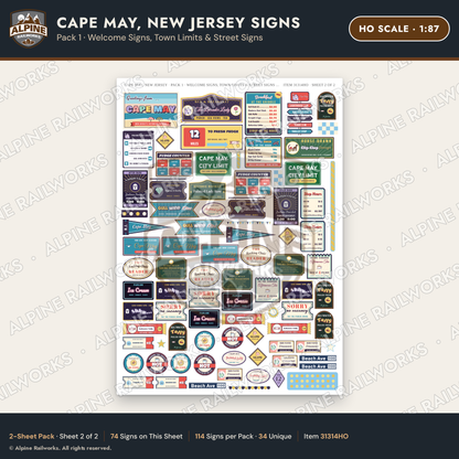 Alpine Railworks 31314HO HO Scale Cape May NJ Signs - Welcome Signs