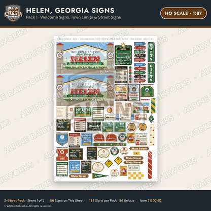 Alpine Railworks 31302HO HO Scale Helen GA Signs - Welcome Signs