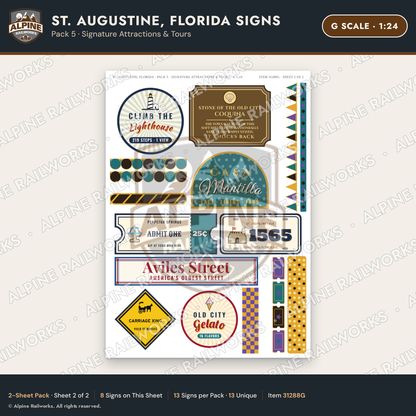 Alpine Railworks 31288G G Scale St. Augustine FL Signs - Attractions