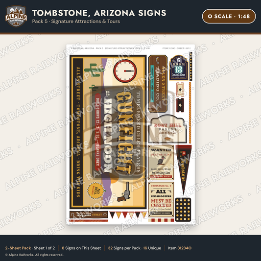 Alpine Railworks 31234O O Scale Tombstone AZ Signs - Attractions