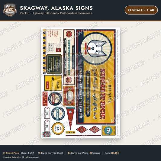 Alpine Railworks 31445O O Scale Skagway AK Signs - Billboards