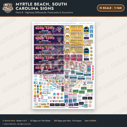 Alpine Railworks 31295N N Scale Myrtle Beach SC Signs - Billboards