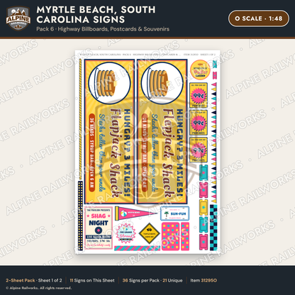 Alpine Railworks 31295O O Scale Myrtle Beach SC Signs - Billboards