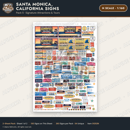 Alpine Railworks 31252N N Scale Santa Monica CA Signs - Attractions