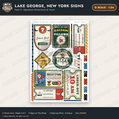 Alpine Railworks 31330G G Scale Lake George NY Signs - Attractions