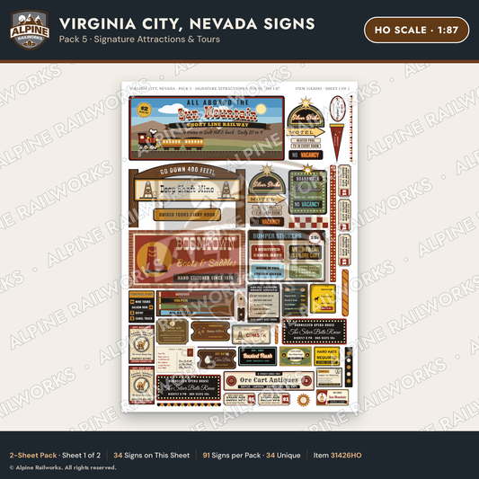 Alpine Railworks 31426HO HO Scale Virginia City NV Signs - Attractions