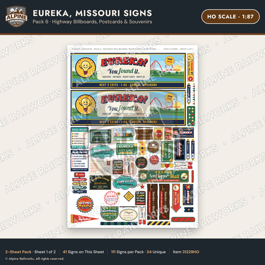 Alpine Railworks 31229HO HO Scale Eureka MO Signs - Billboards