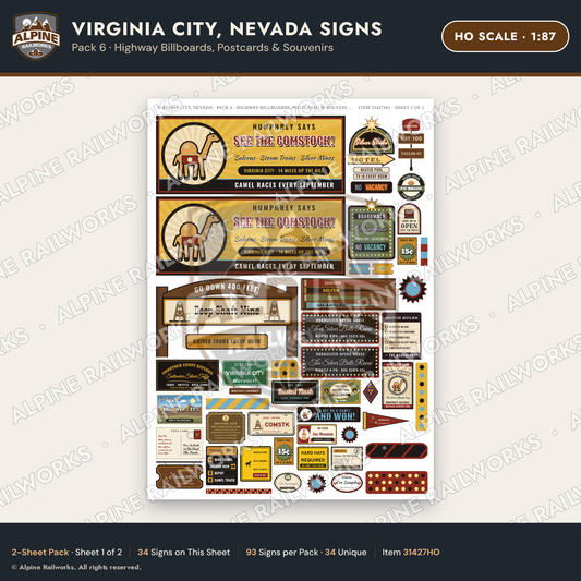 Alpine Railworks 31427HO HO Scale Virginia City NV Signs - Billboards