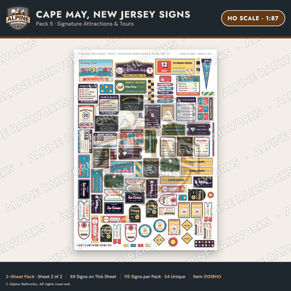 Alpine Railworks 31318HO HO Scale Cape May NJ Signs - Attractions