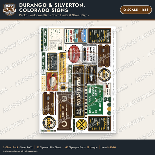 Alpine Railworks 31404O O Scale Durango CO Signs - Welcome Signs