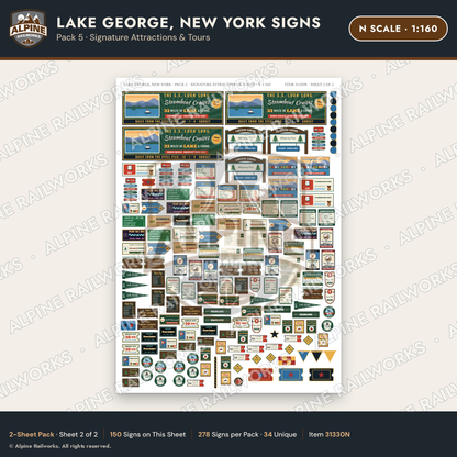 Alpine Railworks 31330N N Scale Lake George NY Signs - Attractions