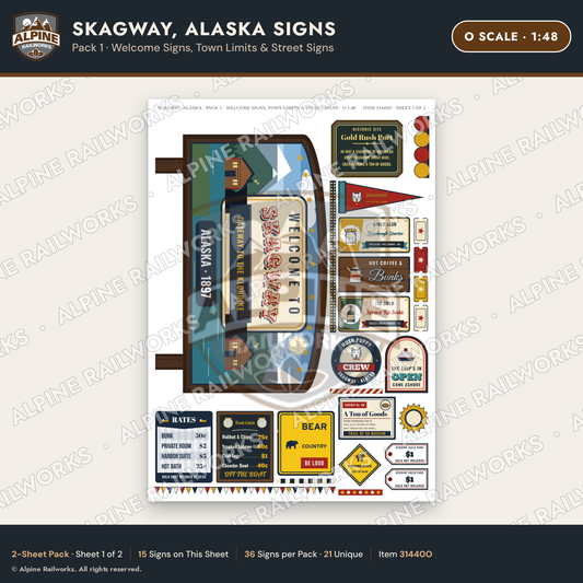 Alpine Railworks 31440O O Scale Skagway AK Signs - Welcome Signs