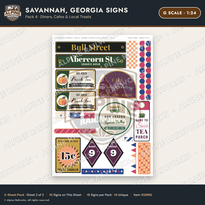 Alpine Railworks 31299G G Scale Savannah GA Signs - Diners & Cafes