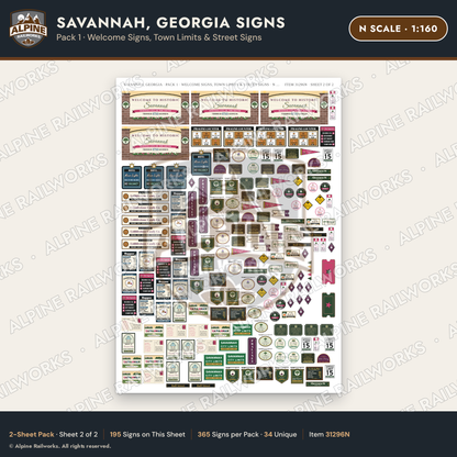 Alpine Railworks 31296N N Scale Savannah GA Signs - Welcome Signs