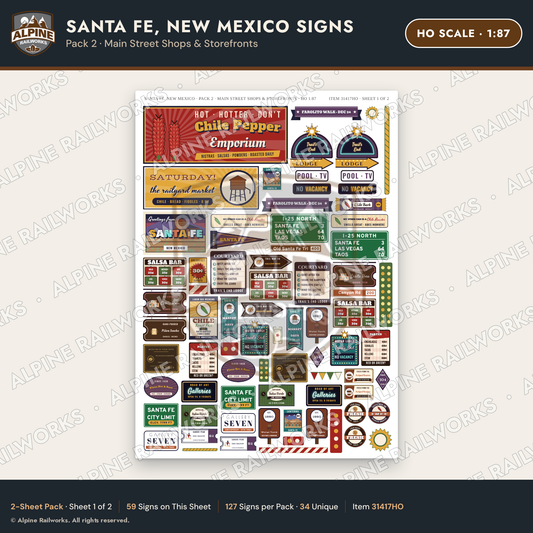 Alpine Railworks 31417HO HO Scale Santa Fe NM Signs - Shops