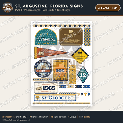 Alpine Railworks 31284G G Scale St. Augustine FL Signs - Welcome Signs