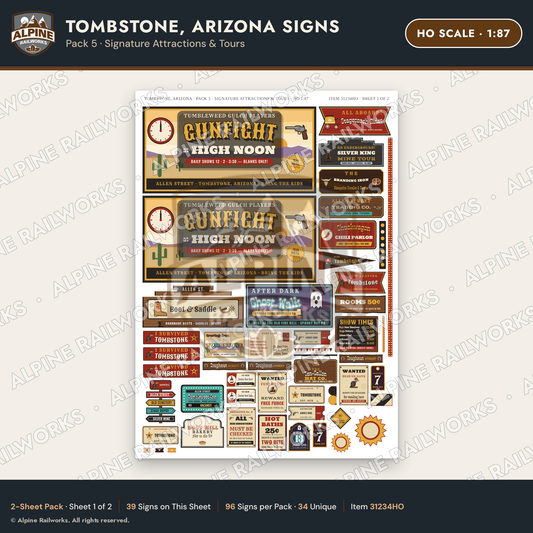 Alpine Railworks 31234HO HO Scale Tombstone AZ Signs - Attractions