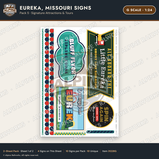 Alpine Railworks 31228G G Scale Eureka MO Signs - Attractions & Tours