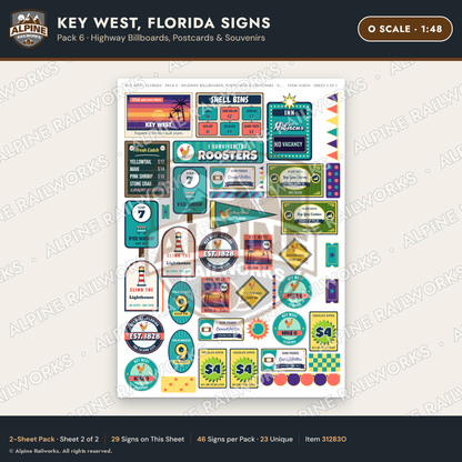 Alpine Railworks 31283O O Scale Key West FL Signs - Billboards