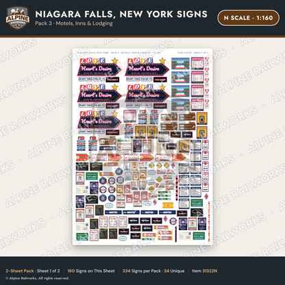 Alpine Railworks 31322N N Scale Niagara Falls NY Signs - Motels & Inns