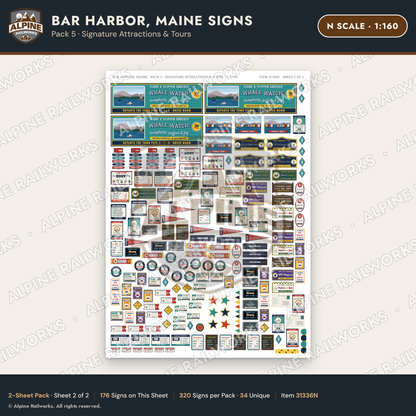 Alpine Railworks 31336N N Scale Bar Harbor ME Signs - Attractions