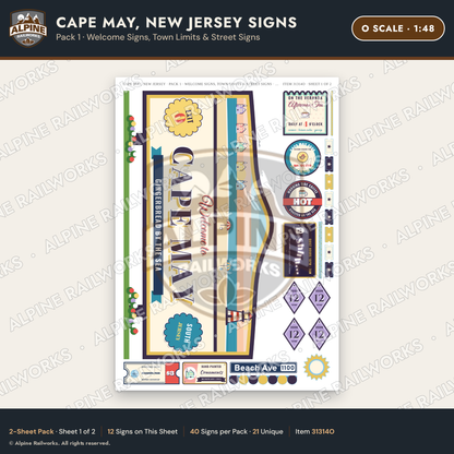 Alpine Railworks 31314O O Scale Cape May NJ Signs - Welcome Signs