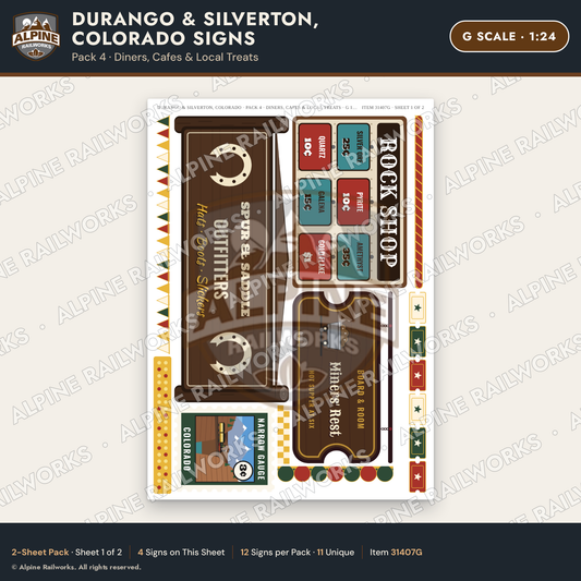 Alpine Railworks 31407G G Scale Durango CO Signs - Diners & Cafes