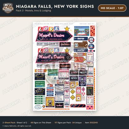 Alpine Railworks 31322HO HO Scale Niagara Falls NY Signs - Motels