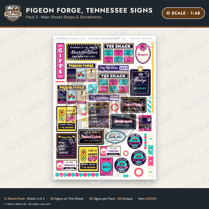 Alpine Railworks 31273O O Scale Pigeon Forge TN Signs - Shops