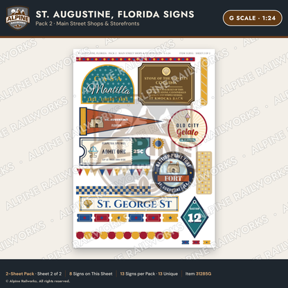 Alpine Railworks 31285G G Scale St. Augustine FL Signs - Shops