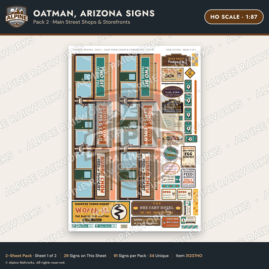 Alpine Railworks 31237HO HO Scale Oatman AZ Signs - Main Street Shops