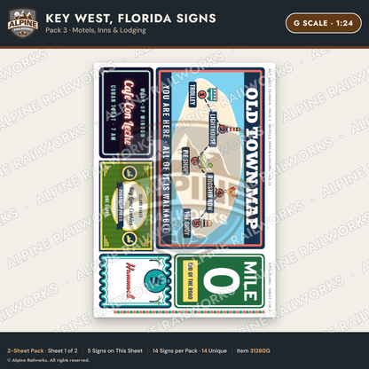Alpine Railworks 31280G G Scale Key West FL Signs - Motels & Inns
