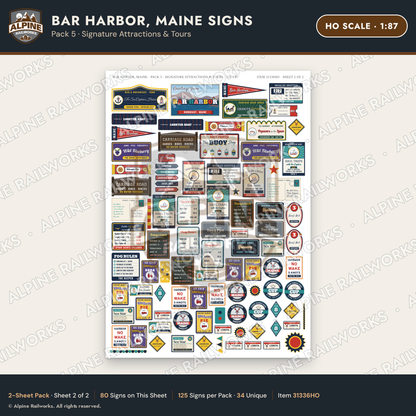 Alpine Railworks 31336HO HO Scale Bar Harbor ME Signs - Attractions