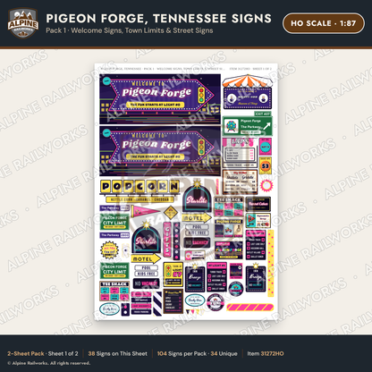 Alpine Railworks 31272HO HO Scale Pigeon Forge TN Signs - Welcome