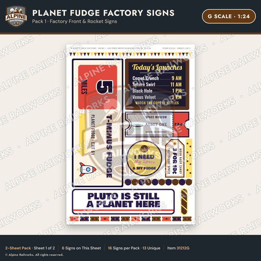 Alpine Railworks 31212G G Scale Fudge Factory Signs - Factory Front